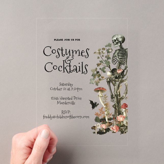 Invitations En Acrylique Halloween Party Costume & Cocktails Pink Floral (In situ (ordinateur de poche))