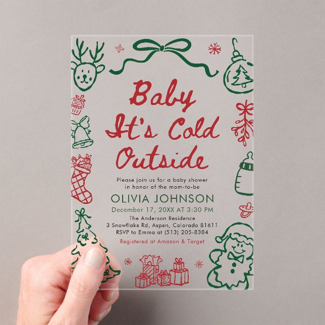 Invitations En Acrylique Hand Drawn Baby It's Cold Outside Baby Shower (In situ (ordinateur de poche))