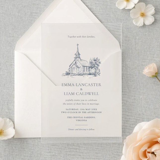 Invitations En Acrylique Hand Drawn Minimalist Church Venue, Wedding (Créateur téléchargé)