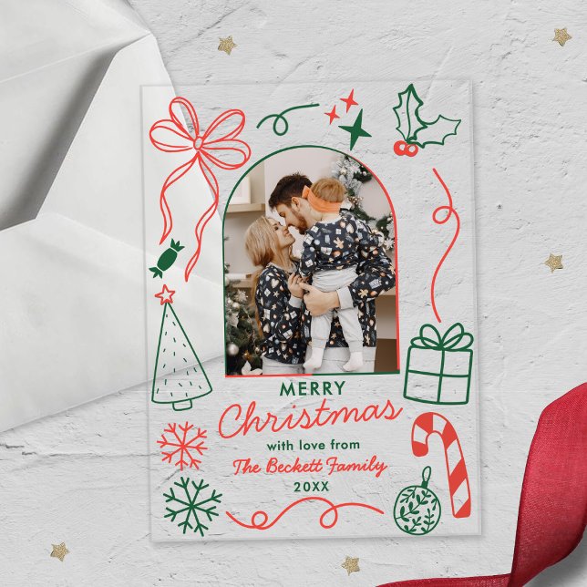 Invitations En Acrylique Hand Drawn Whimsical Photo Arch Christmas Card (Créateur téléchargé)