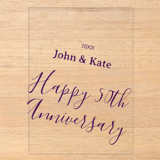 Invitations En Acrylique Happy 50th anniversary purple name year simple 