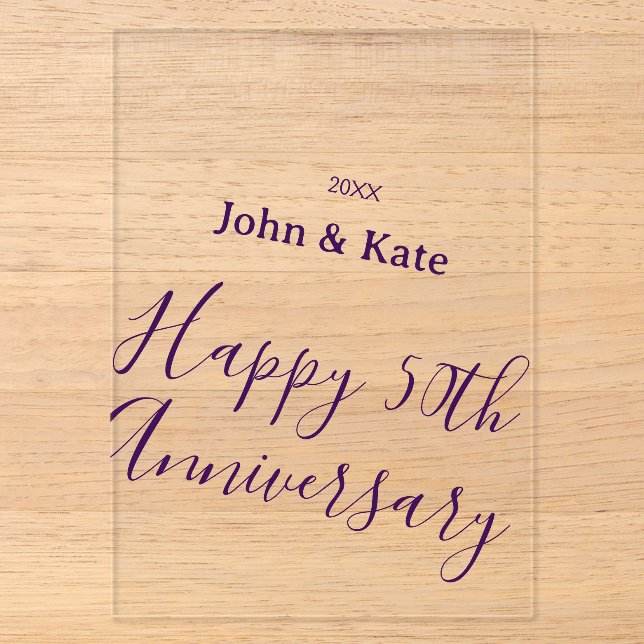 Invitations En Acrylique Happy 50th anniversary purple name year simple  (Recto)