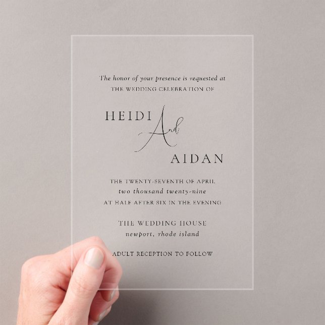 Invitations En Acrylique Heidi Script Contemporain Moderne Mariage élégant (In situ (ordinateur de poche))