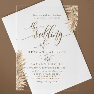Invitations En Acrylique Herbe des Pampas Mariage Exotique Calligraphie Mar
