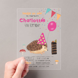 Invitations En Acrylique Hérisson Champignon Bois Forêt Ballon Anniversaire