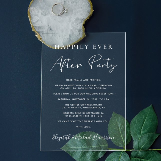 Invitations En Acrylique Heureusement Jamais Après La Réception De Mariage  (Celebrate your Happily Ever After in style with our elegant acrylic wedding reception invitations)