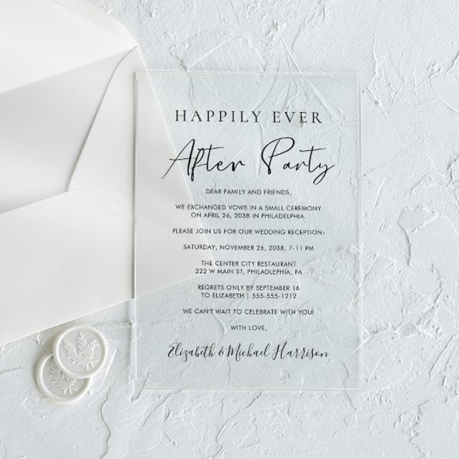 Invitations En Acrylique Heureusement Jamais Après La Réception De Mariage  (Celebrate your Happily Ever After in style with our elegant acrylic wedding reception invitations)