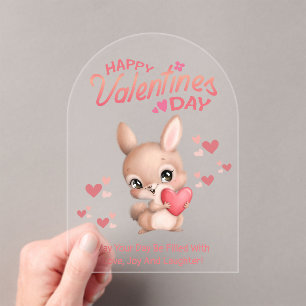 Invitations En Acrylique heureux jour des valentines, mignon lapin en écrit