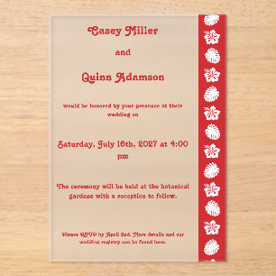 Invitations En Acrylique Hibiscus Tropical en Acrylique Cerise Mariage