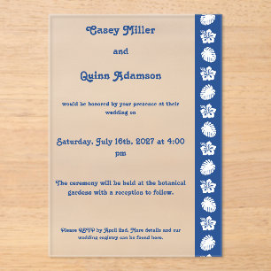 Invitations En Acrylique Hibiscus Tropical en Bleu Mariage Acrylique