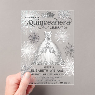 Invitations En Acrylique Hiver merveilleux Snowflakes tiara Quinceañera