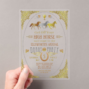 Invitations En Acrylique Horse Racing Derby Day Party Art Déco Argent Or