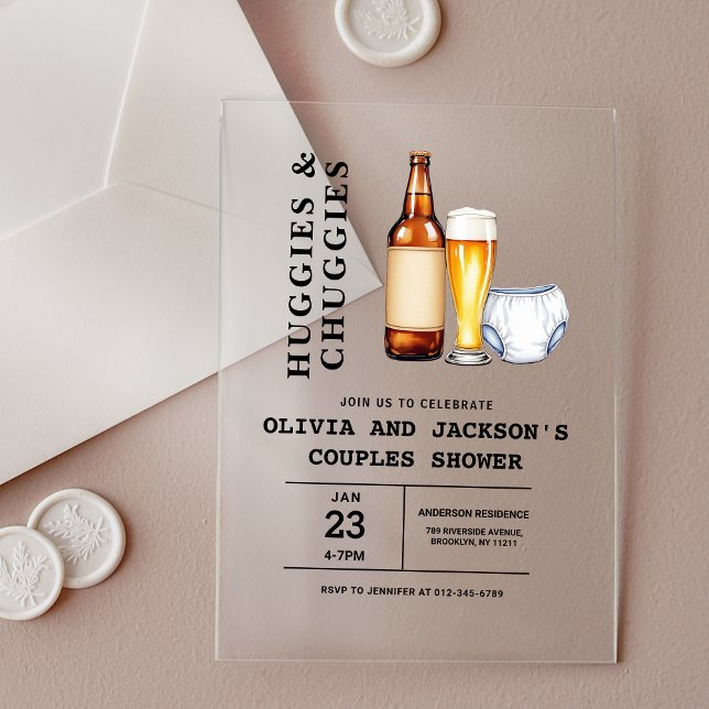 Invitations En Acrylique Huggies et Baby shower de couples de chouggies (Créateur téléchargé)