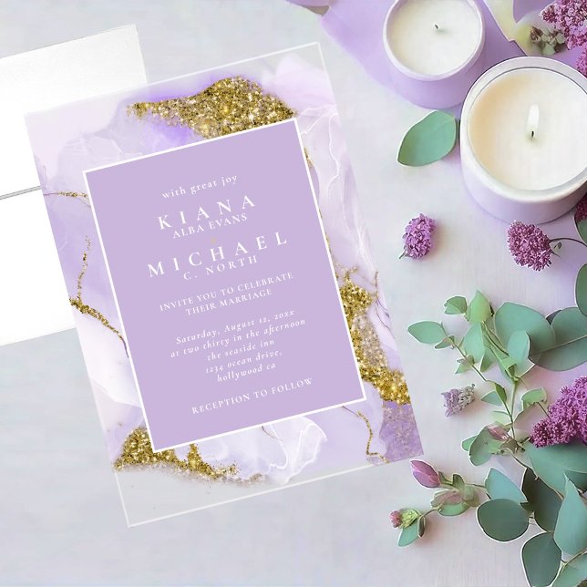 Invitations En Acrylique ID Abstrait Lavande d'encre Lux990 (Créateur téléchargé)