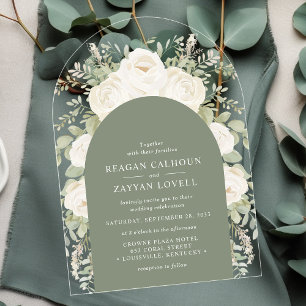 Invitations En Acrylique Iivoire Et Sage Arc Moderne Élégant Mariage Floral
