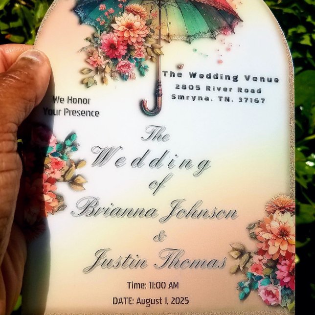 Invitations En Acrylique Il pleut de beaux Mariages floraux (Créateur téléchargé)