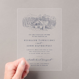 Invitations En Acrylique Illustration de mariage classique de vignoble rust