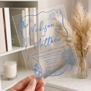 Invitations En Acrylique Illustrations dessinées à la main Mariage sur la p