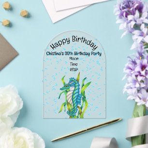 Invitations En Acrylique Imaginaire animé Aqua Blue Sea Dragon Bubbles