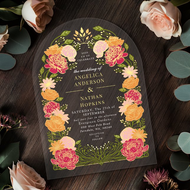 Invitations En Acrylique Imaginaire vert Enchanté Jardin Floral Arche de ma (Créateur téléchargé)