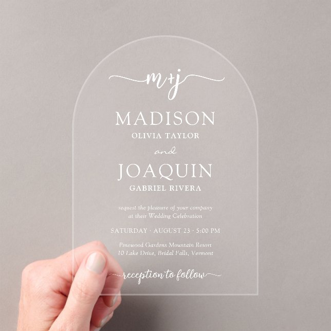 Invitations En Acrylique Initiales de script stylées simples Mariage Arché (In situ (ordinateur de poche))