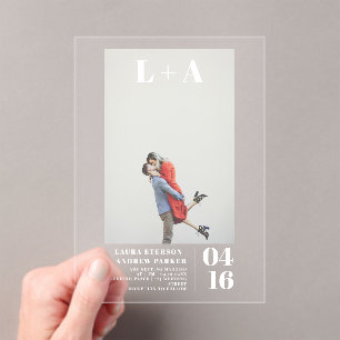 Invitations En Acrylique Initiales minimalistes modernes en gras mariage ph