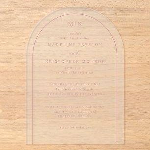 Invitations En Acrylique Initiales Noir Élégant Rose