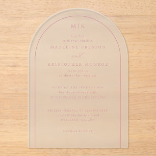 Invitations En Acrylique Initiales Noir Rose Élégantes