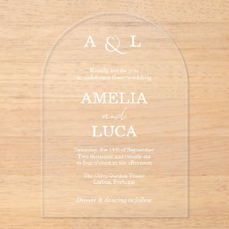 Invitations En Acrylique Initiales Simples Élégante Calligraphie Arche Mari