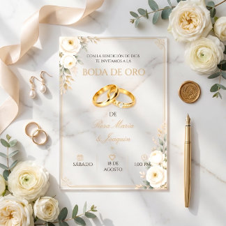 Invitations En Acrylique Invitación acrilica Elegante para Boda de Oro 50