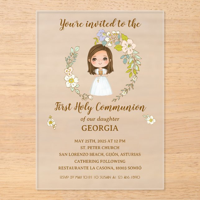 Invitations En Acrylique Invitación acrílico GEORGIA Primera Comunión (Recto)