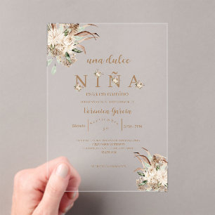 Invitations En Acrylique Invitacion de baby shower beige