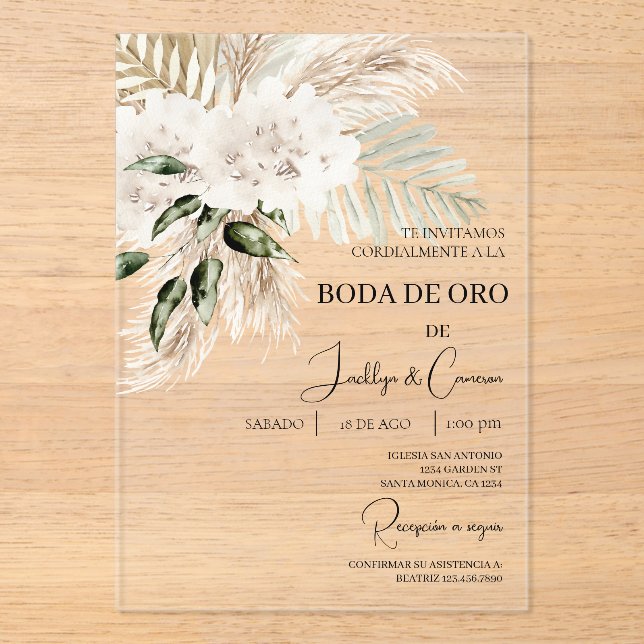 Invitations En Acrylique Invitación de boda de oro (Recto)