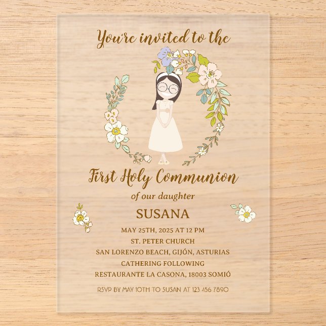 Invitations En Acrylique Invitación de Comunión sobre acrílico SUSANA (Recto)