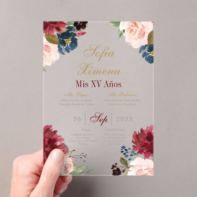 Invitations En Acrylique Invitación de quinceañera con marco rosa (In situ (ordinateur de poche))