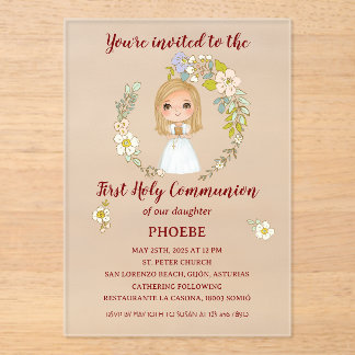 Invitations En Acrylique Invitación sobre acrílico PHOEBE Primera Comunión