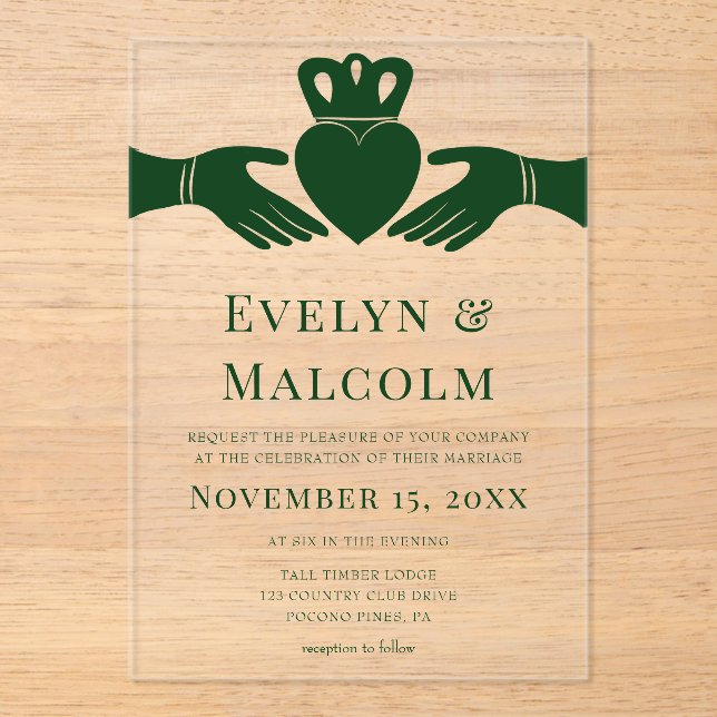 Invitations En Acrylique Irlandais Claddagh Ring Simple Graphic Green Maria (Recto)