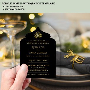 Invitations En Acrylique Islam Black Gold Nikah Mosquée musulmane Élégante