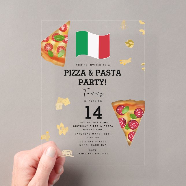 Invitations En Acrylique Italian Food Pizza & Pasta Making Birthday Party (In situ (ordinateur de poche))