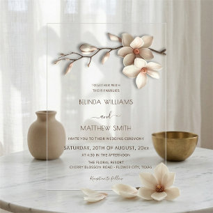 Invitations En Acrylique Ivory 3D Fleur de Magnolia Mariage Clair