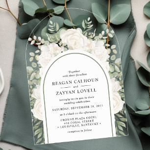 Invitations En Acrylique Ivory et Sage Élégant Fleurs de Mariage en Arche