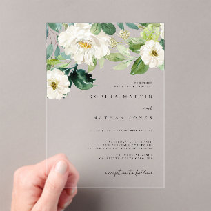 Invitations En Acrylique Ivory Floral Aquarelle Verdure Mariage