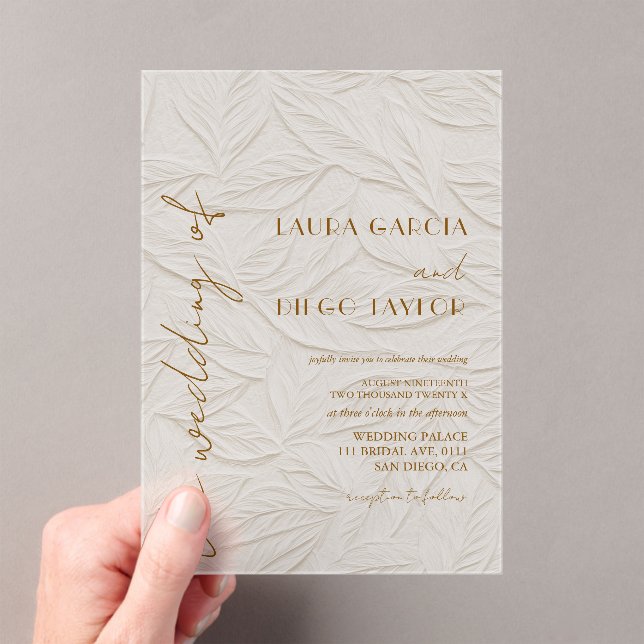 Invitations En Acrylique Ivory Leaves Wedding Acrylic Matte (In situ (ordinateur de poche))
