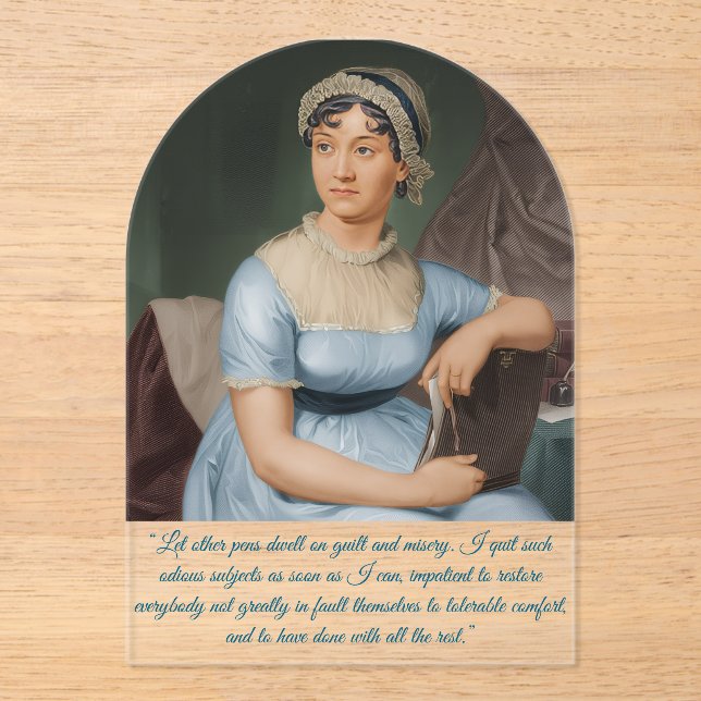 Invitations En Acrylique Jane Austen portrait + quote (Blue) (Recto)