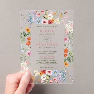 Invitations En Acrylique Jardin de prairie printanière de fleurs sauvages P