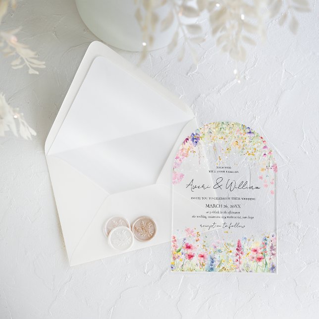 Invitations En Acrylique Jardin Fleur Aquarelle Moderne Boho Mariage (Créateur téléchargé)