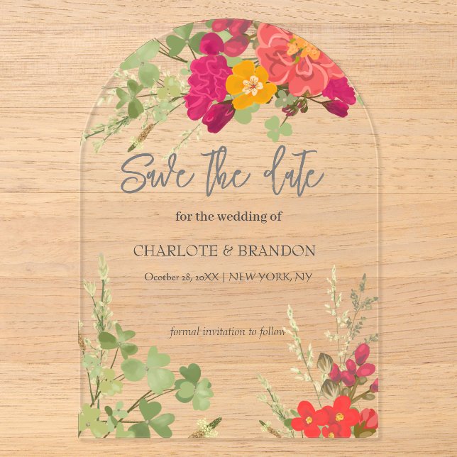 Invitations En Acrylique Jardin Floral d'été Mariage Fleur sauvage (Recto)