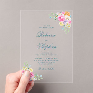 Invitations En Acrylique Jardin lumineux Floral Party Mariage aquarelle