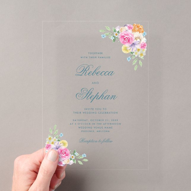 Invitations En Acrylique Jardin lumineux Floral Party Mariage aquarelle (In situ (ordinateur de poche))