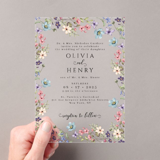Invitations En Acrylique Jardin rustique fleur sauvage moderne Mariage de p (In situ (ordinateur de poche))